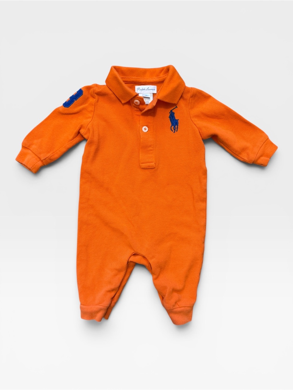 Ralph Lauren Orange Polo Footed One-Piece Big Pony Size 3M